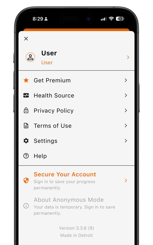 CARROT app sign up screen