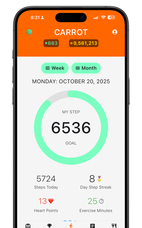 CARROT currency earning screen